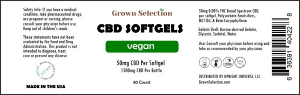 50mg CBD, vegan softgels