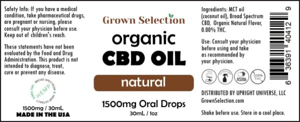 organic natural CBD oil, 1500mg, 30mL, 1oz